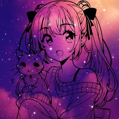 anime girl with cat
