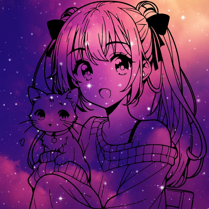 anime girl with cat