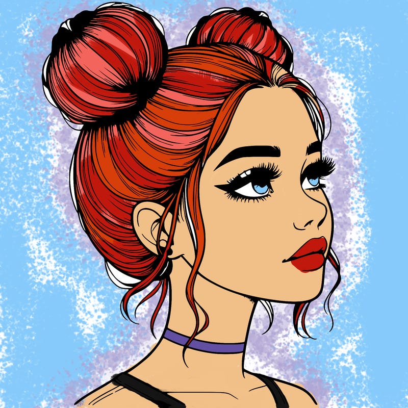 realistic girl with buns on the top of her head