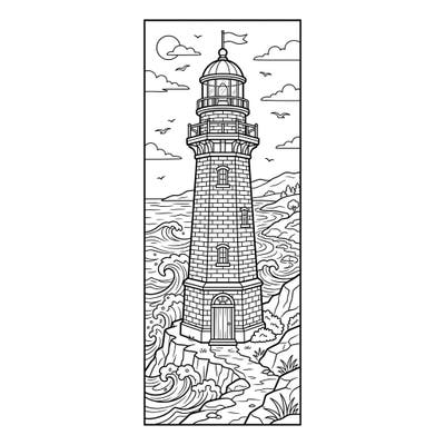 Dive into a serene coloring experience with this stunning brick lighthouse bookmark. Its detailed design captures the essence of coastal beauty, perfect for a relaxing creative session.