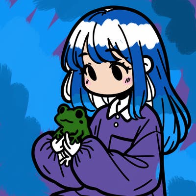 girl with long hair and a oversized shirt. and she is holding a frog