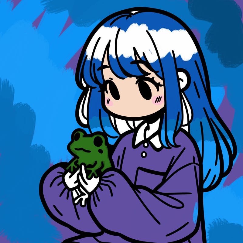 girl with long hair and a oversized shirt. and she is holding a frog