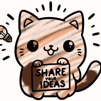 a cute cat saying share your ideas