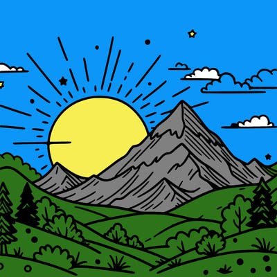 a mountain with a beautiful sunset