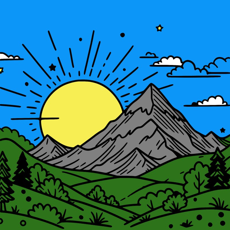 a mountain with a beautiful sunset