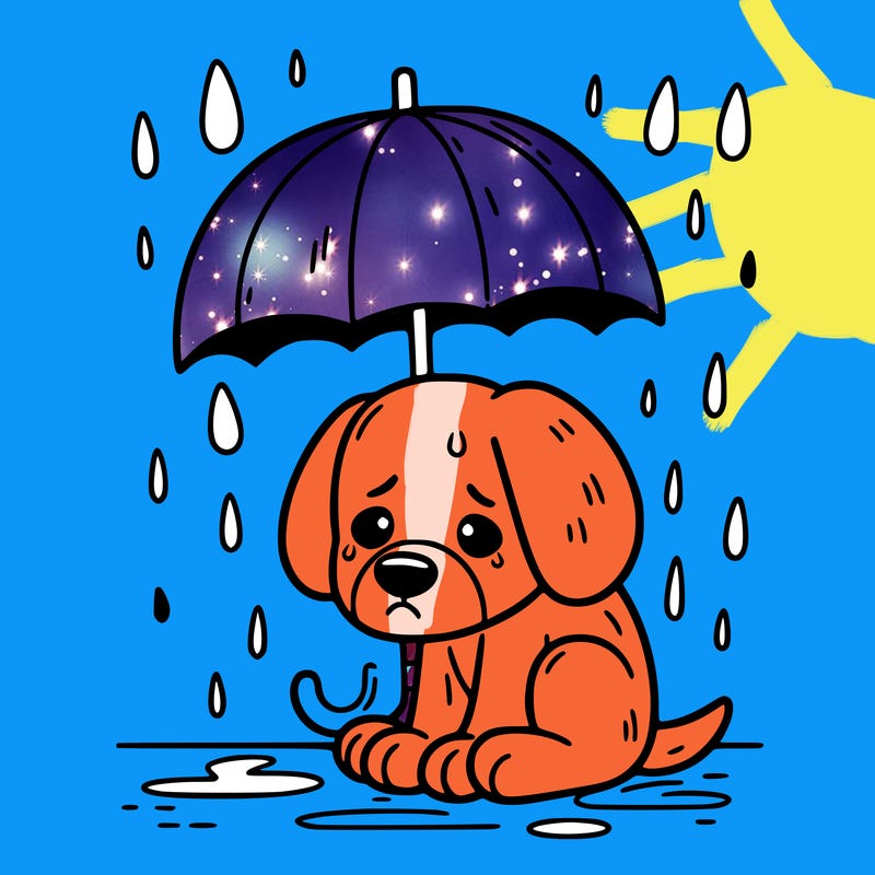 sad dog in rain