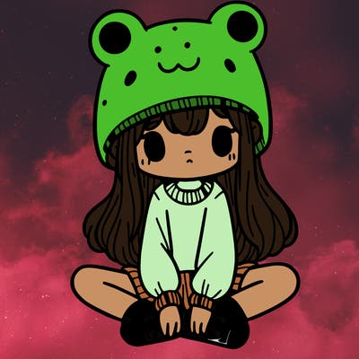 a girl wearing a frog hat and some frog socks