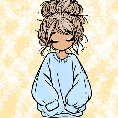 girl with baggy sweatshirt and messy bun