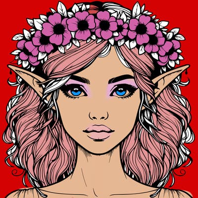 realistic female elf with flower crown