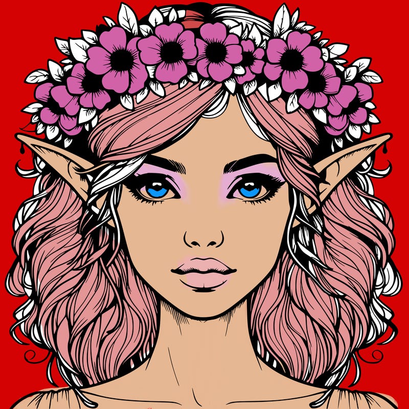 realistic female elf with flower crown
