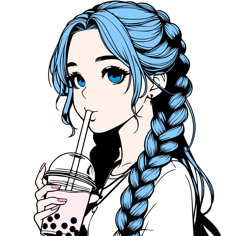 realistic girl with braided hair drinking boba