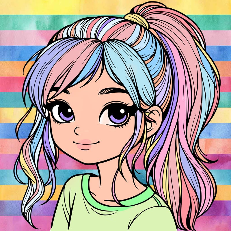 realistic girl with ponytail