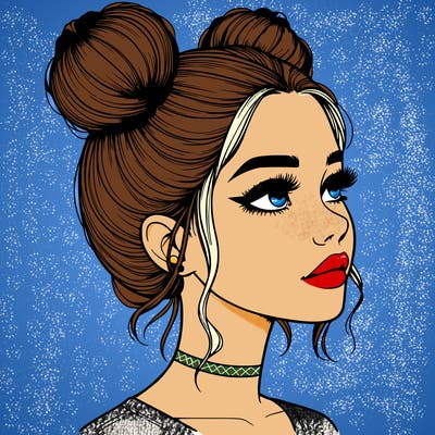 realistic girl with buns on the top of her head