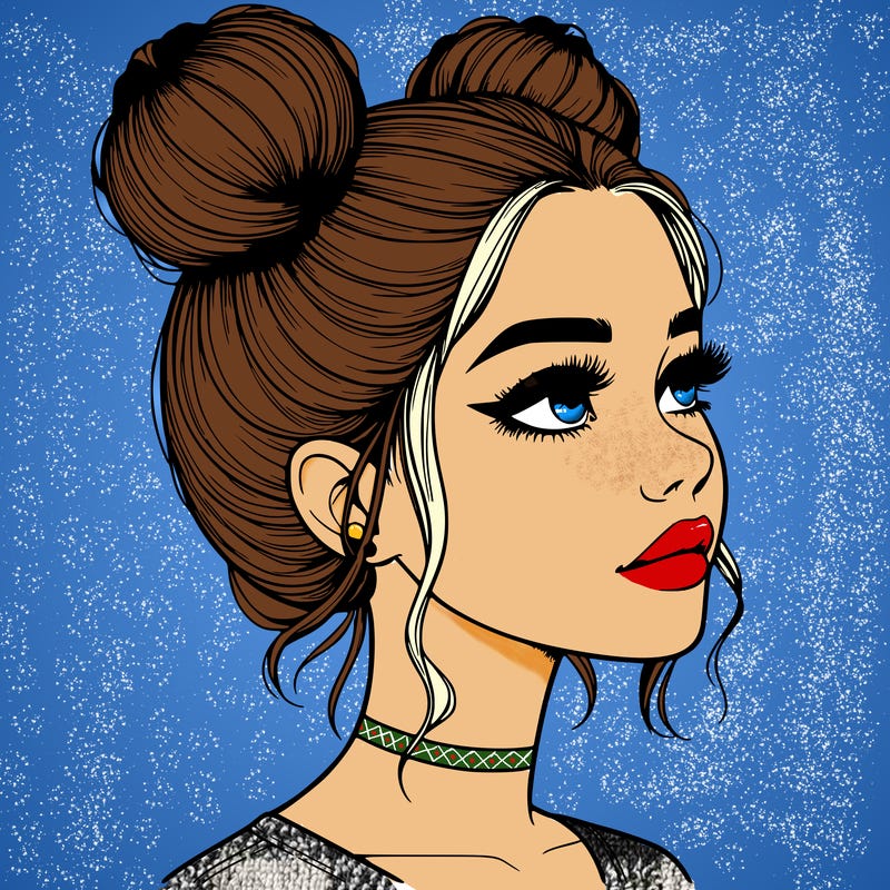 realistic girl with buns on the top of her head