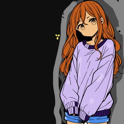manga teen girl  in a sweater and baggy pants