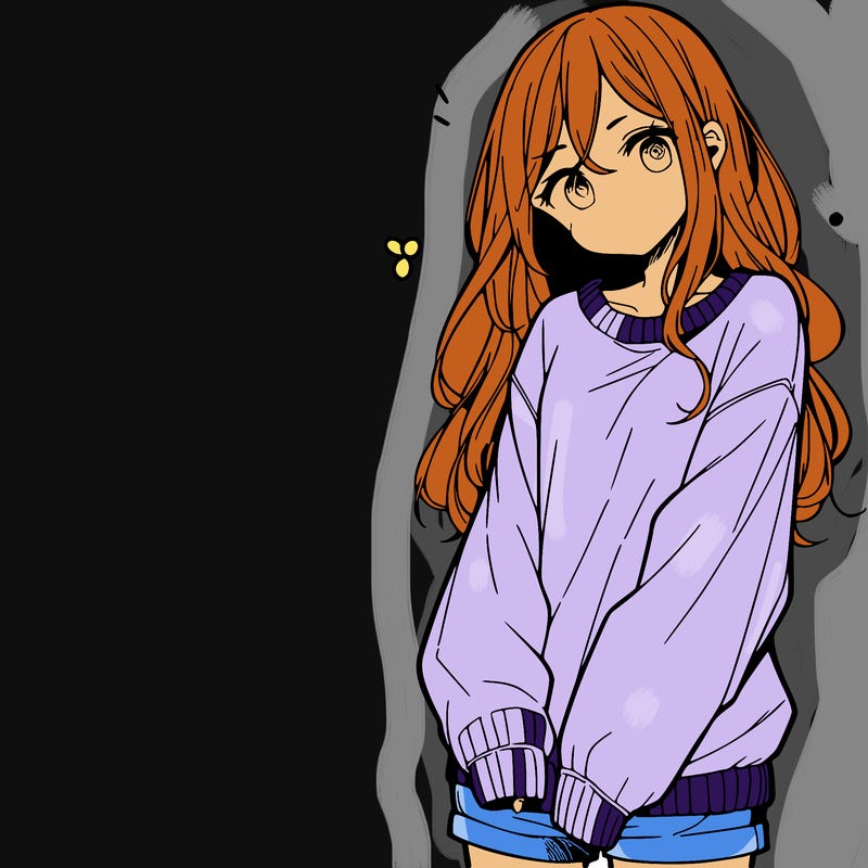 manga teen girl  in a sweater and baggy pants
