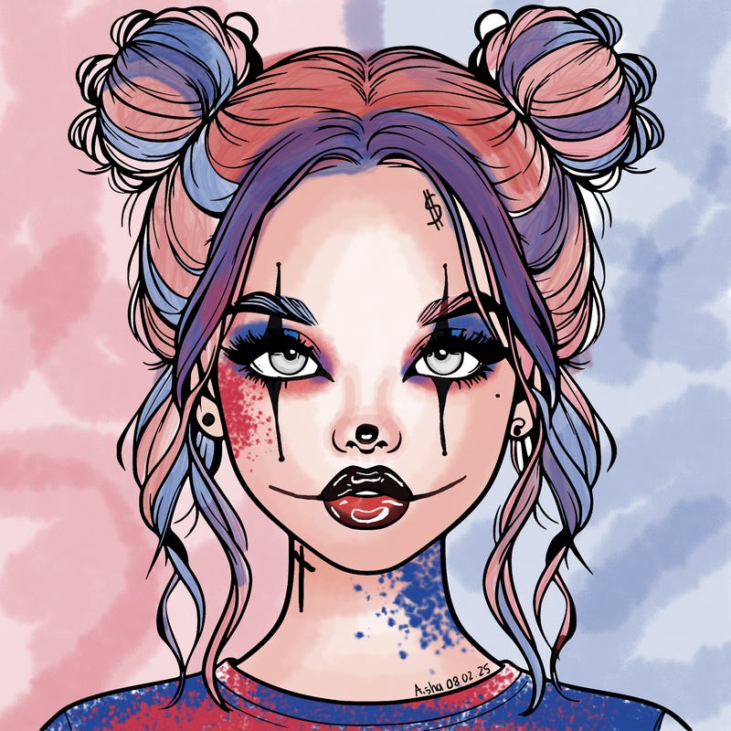 realistic girl with two buns in hair and lips