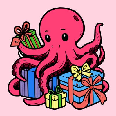 an octopus wrapping gifts