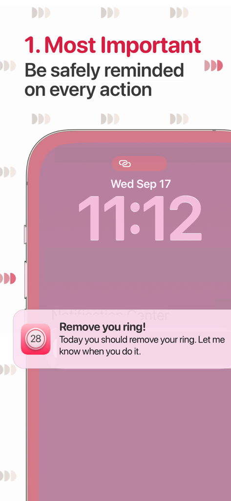 Contraceptive Ring Reminder + - iPhone lock screen showing a notification to remove the contraceptive ring