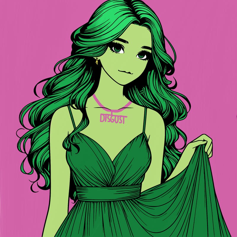 realistic girl in flowy silky prom dress