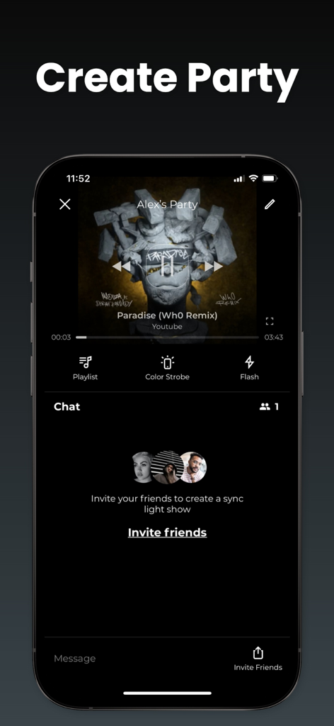 Strobe Light - Flash Beats - FlashBeats app interface for creating a party with synchronized light shows and music