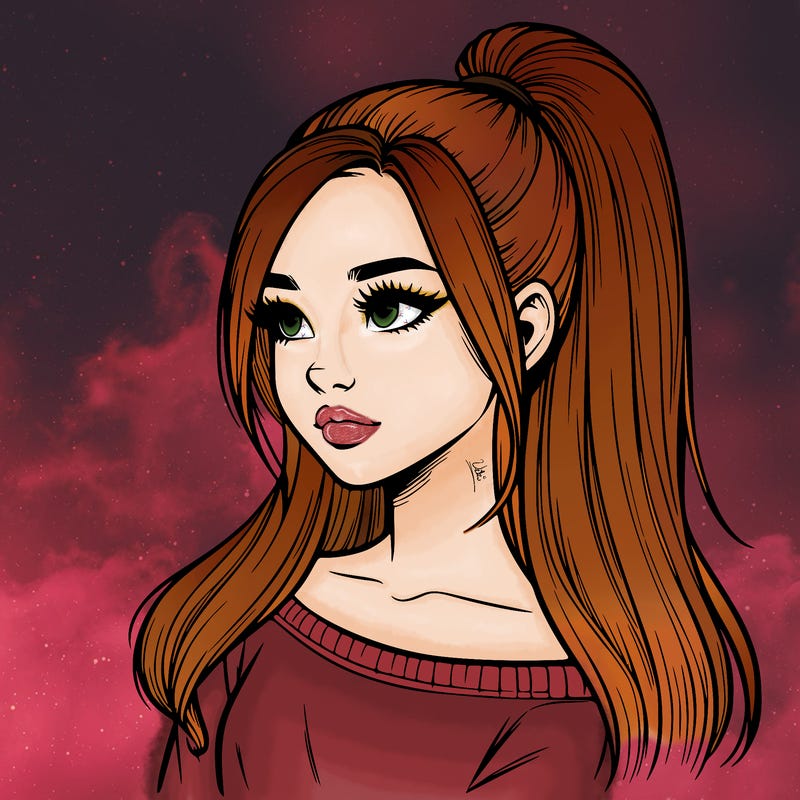 realistic girl with a high ponytail