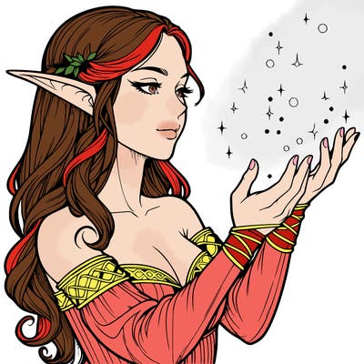 realistic elf girl doing magic