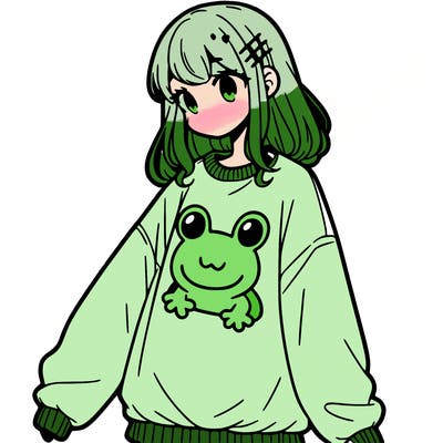 girl wearing frogging sweatshirt