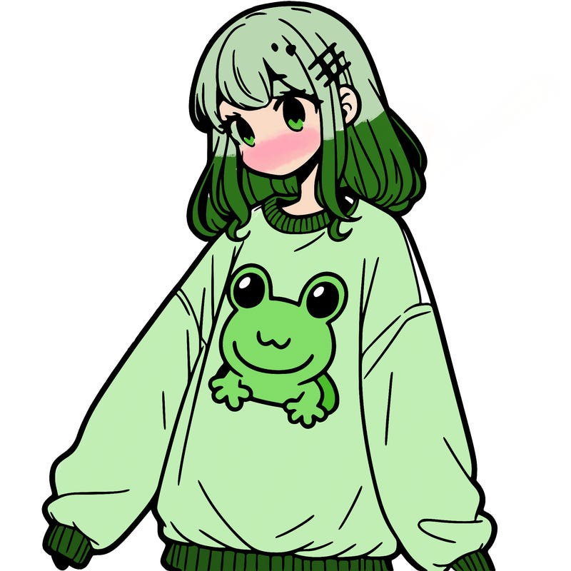 girl wearing frogging sweatshirt