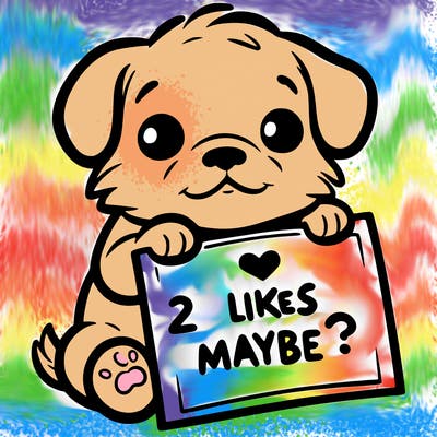 a puppy holding a sign that says 2 likes maybe?