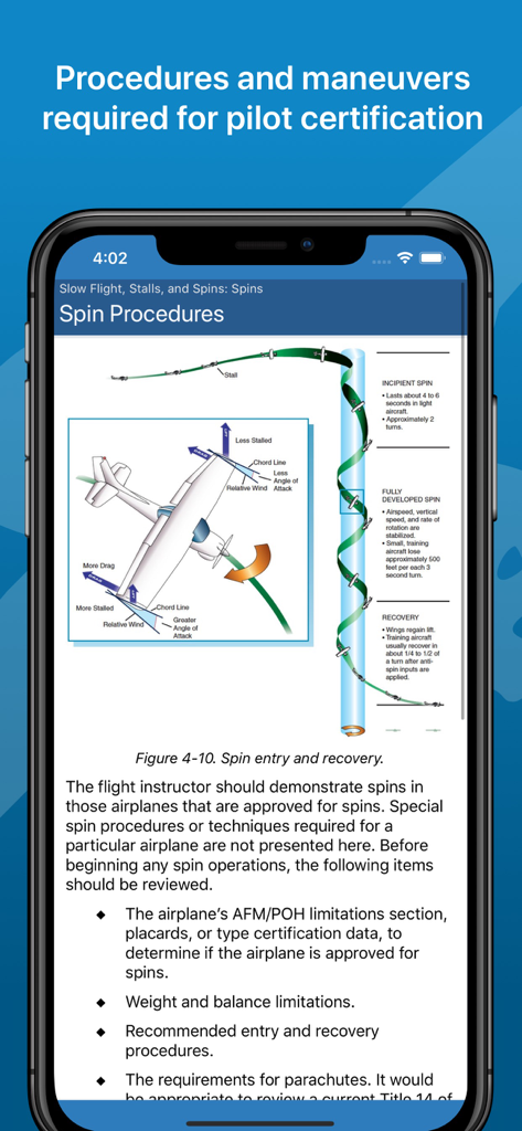 Diagrama mostrando a entrada e recuperação de parafuso de avião para certificação de piloto