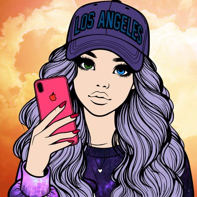 realistic beautiful girl wearing los ángeles cap holding an iphone