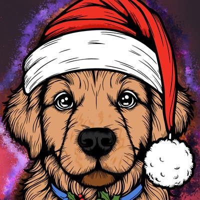 realistic dog with a christmas hat