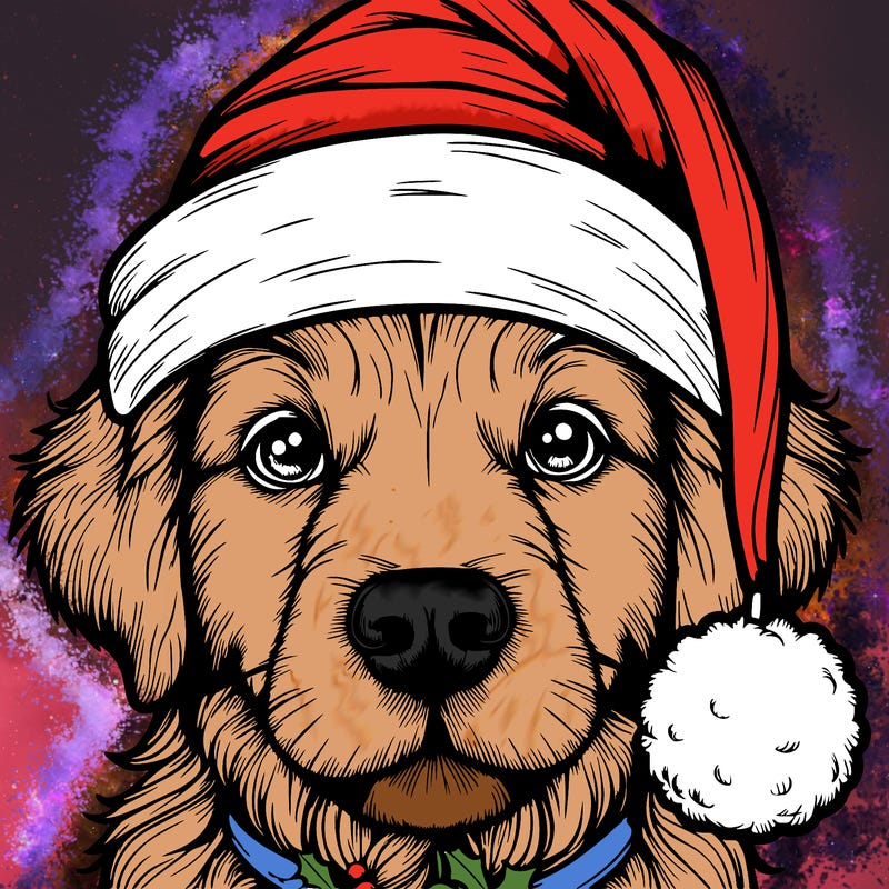 realistic dog with a christmas hat