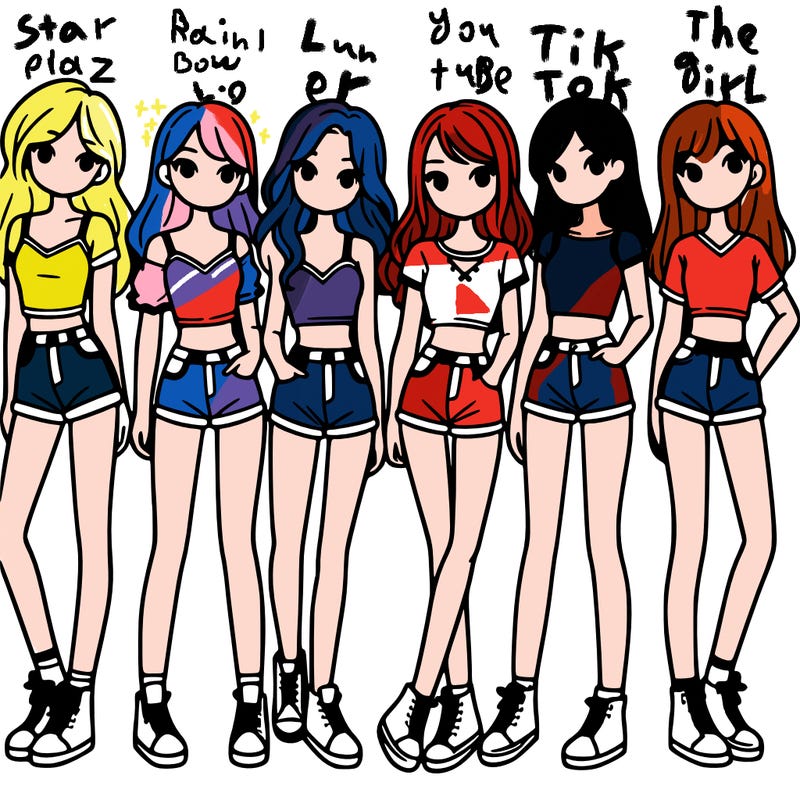 a group of girls wearing crop tops and shorts