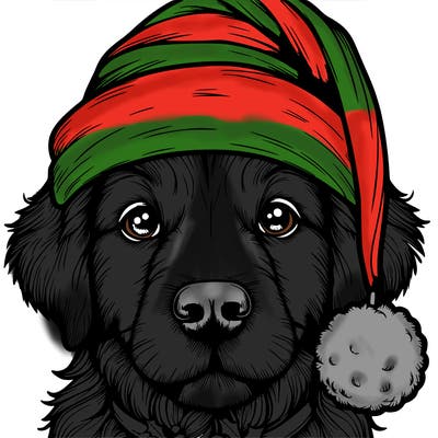 realistic dog with a christmas hat