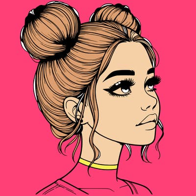 realistic girl with buns on the top of her head