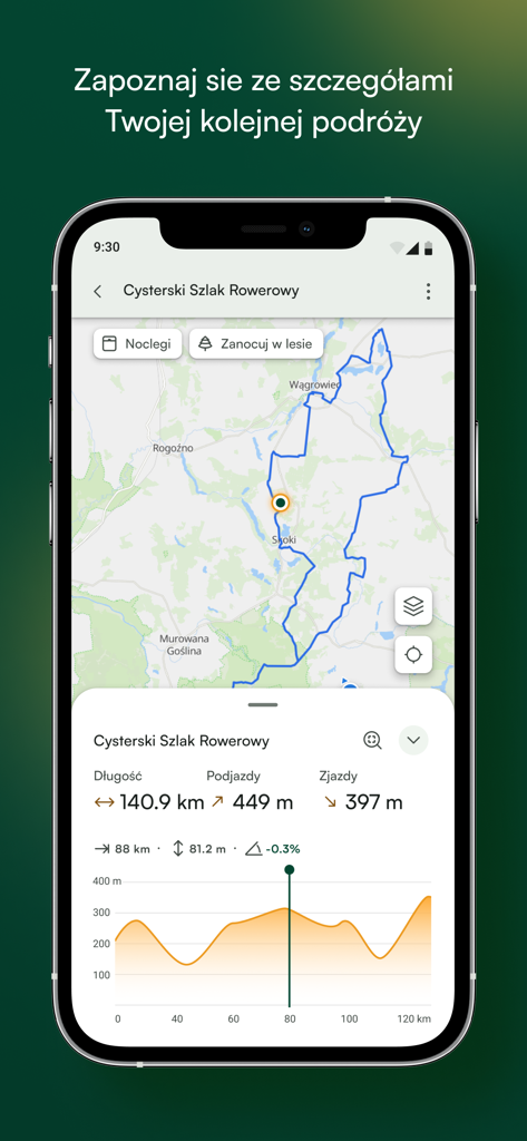 Velomapa - Velomapa App-Screenshot, der eine detaillierte Radroute auf einer Karte mit einem Höhenprofilgraphen zeigt.