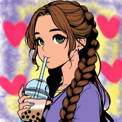 realistic girl with braided hair drinking boba