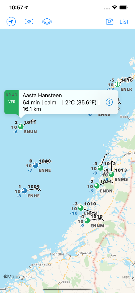 AeroWeather Pro - Aviation weather map displaying METAR reports and flight rules for pilots