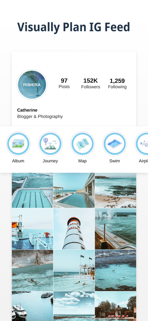 Visual Instagram feed planner and grid preview in the Inspac app