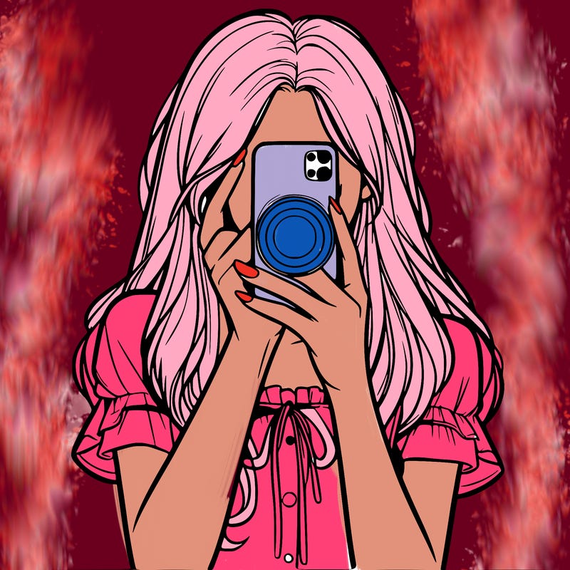 a realistic girl holding her phone taking pictures