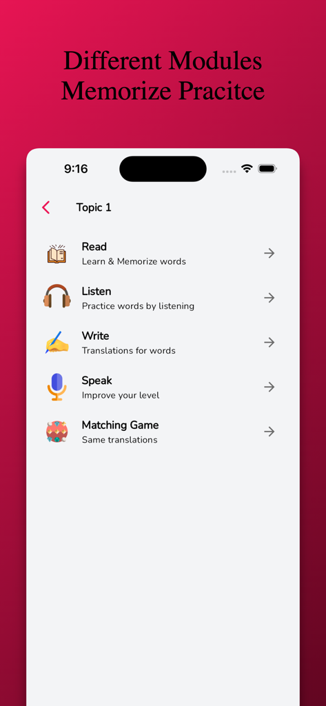 Tagalog Learning - Beginners - Tagalog learning app interface showing modules for reading listening writing speaking and a matching game
