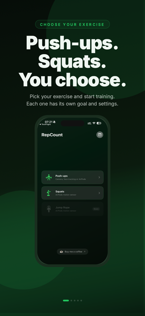 Rep Counter: Workout Tracker - Workout selection screen in the Rep Counter app featuring push-ups and squats