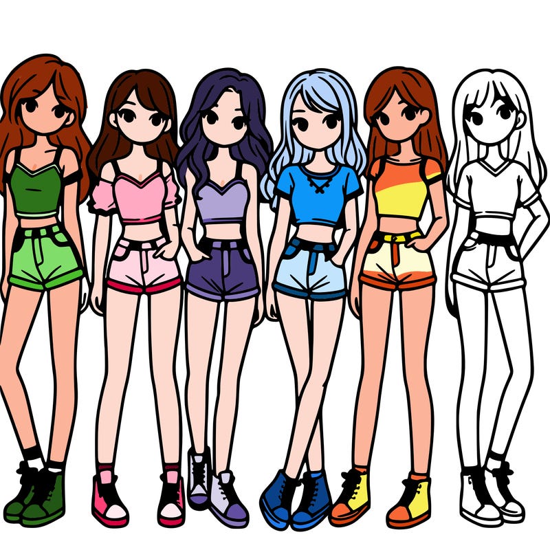 a group of girls wearing crop tops and shorts