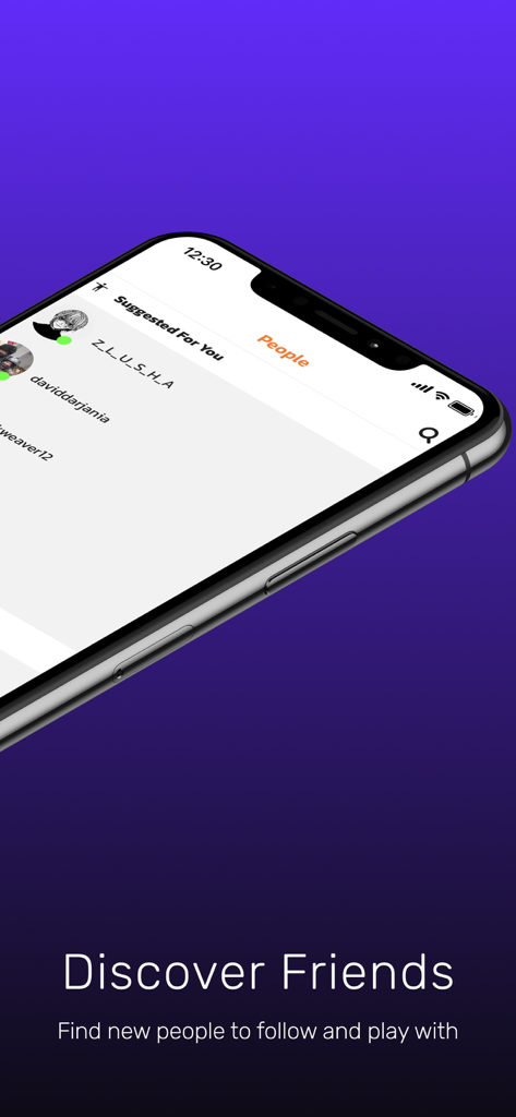 Gym Class VR: Companion App - A smartphone displaying the discover friends screen within the Gym Class VR companion app