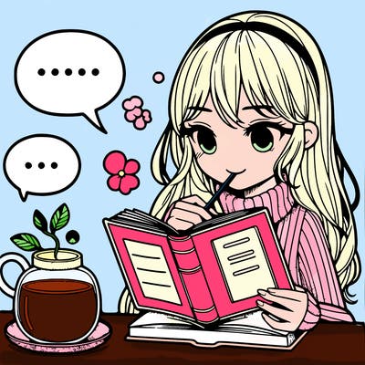 realistic girl reading a book while drinking tea