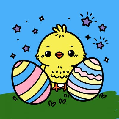 cute easter chick with eggs