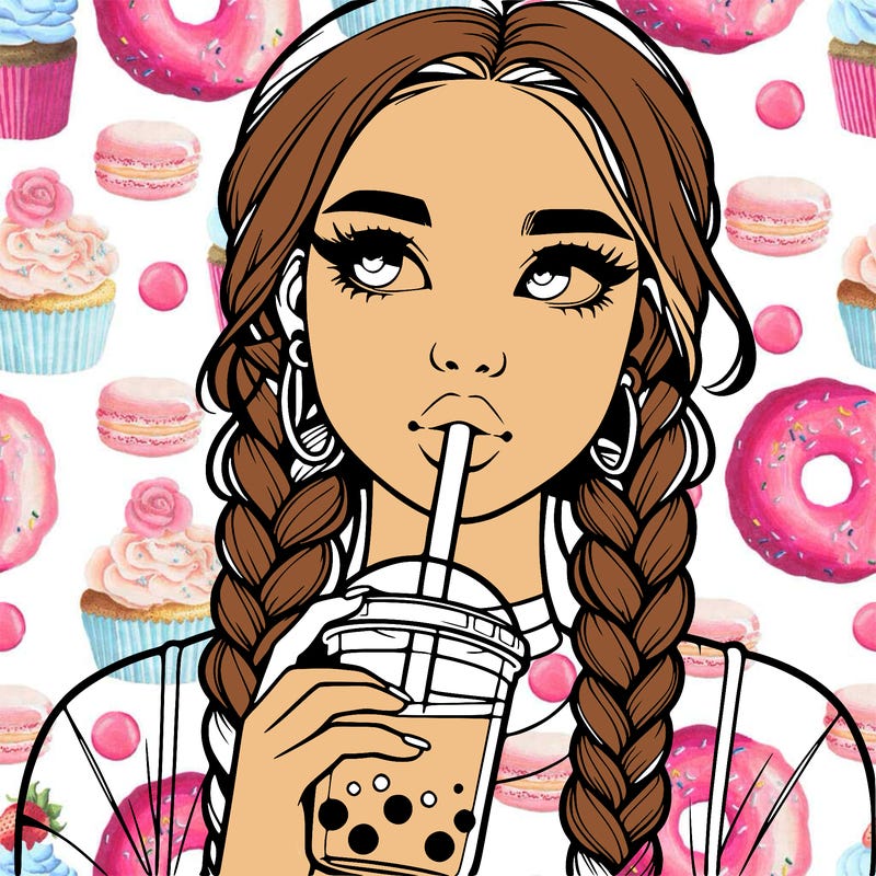 realistic girl with braided hair drinking boba