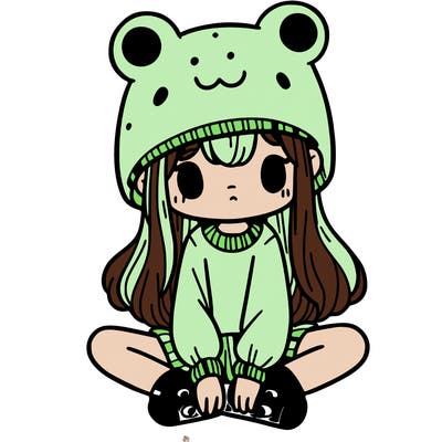 a girl wearing a frog hat and some frog socks